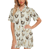 Cute rooster chicken cock Women's V-Neck Short Pajama Set
