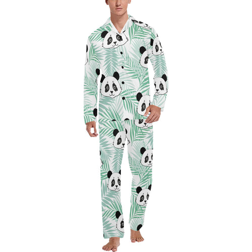 Panda pattern tropical leaves background Men's Long Pajama Set