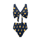 Moon star pattern Chest Bowknot High Waisted Bikini Swimsuit