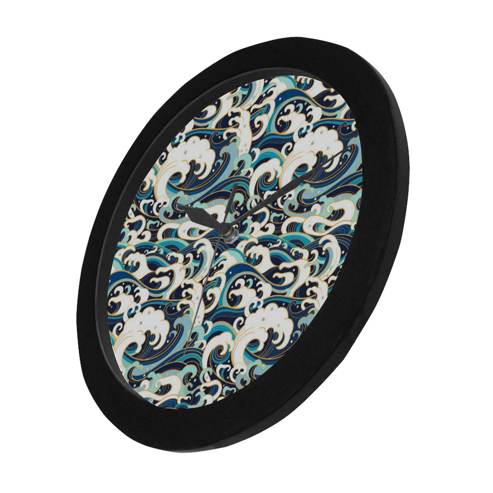 Japanese wave pattern Elegant Black Wall Clock