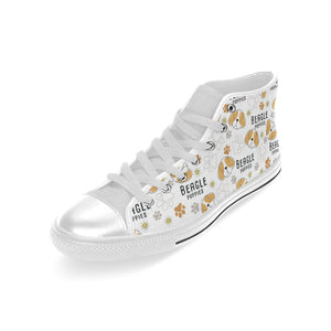 Cute beagle dog pattern background Men's High Top Canvas Shoes White