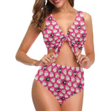 Guinea Pig Pattern Print Design 01 Chest Bowknot High Waisted Bikini Swimsuit