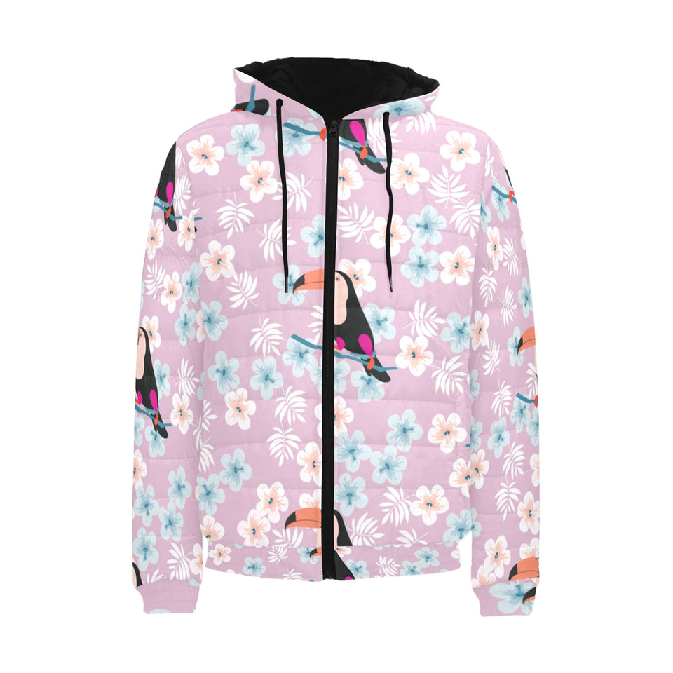 Beautiful toucan flower leaves Men's Padded Hooded Jacket