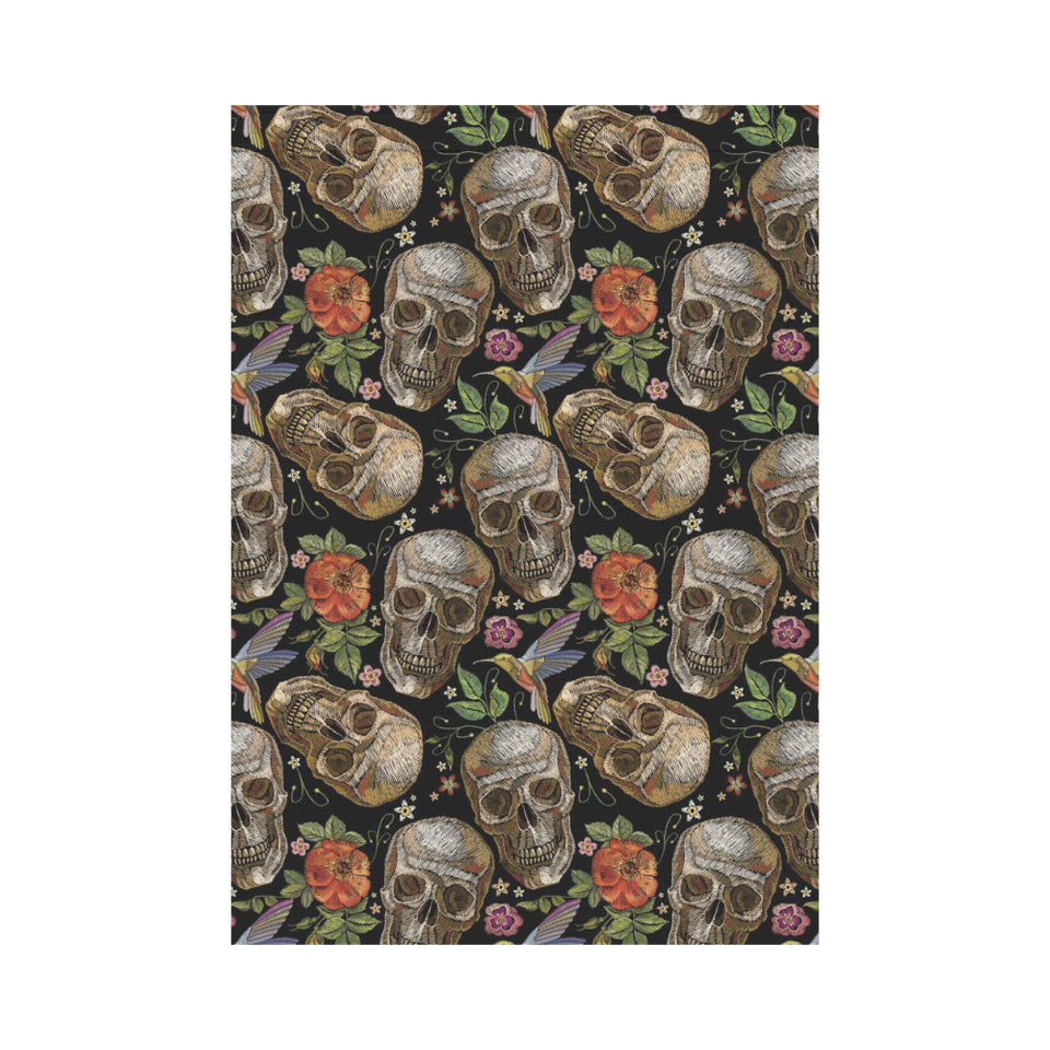 Skull rose humming bird flower pattern House Flag Garden Flag