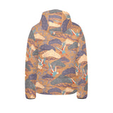 Bonsai bamboo stork japanese pattern brown theme Kids' Boys' Girls' Padded Hooded Jacket