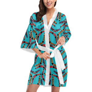 Boomerang Australian aboriginal ornament blue back Women's Short Kimono Robe