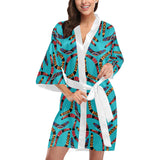 Boomerang Australian aboriginal ornament blue back Women's Short Kimono Robe