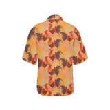 red rooster chicken cock pattern Women's All Over Print Hawaiian Shirt