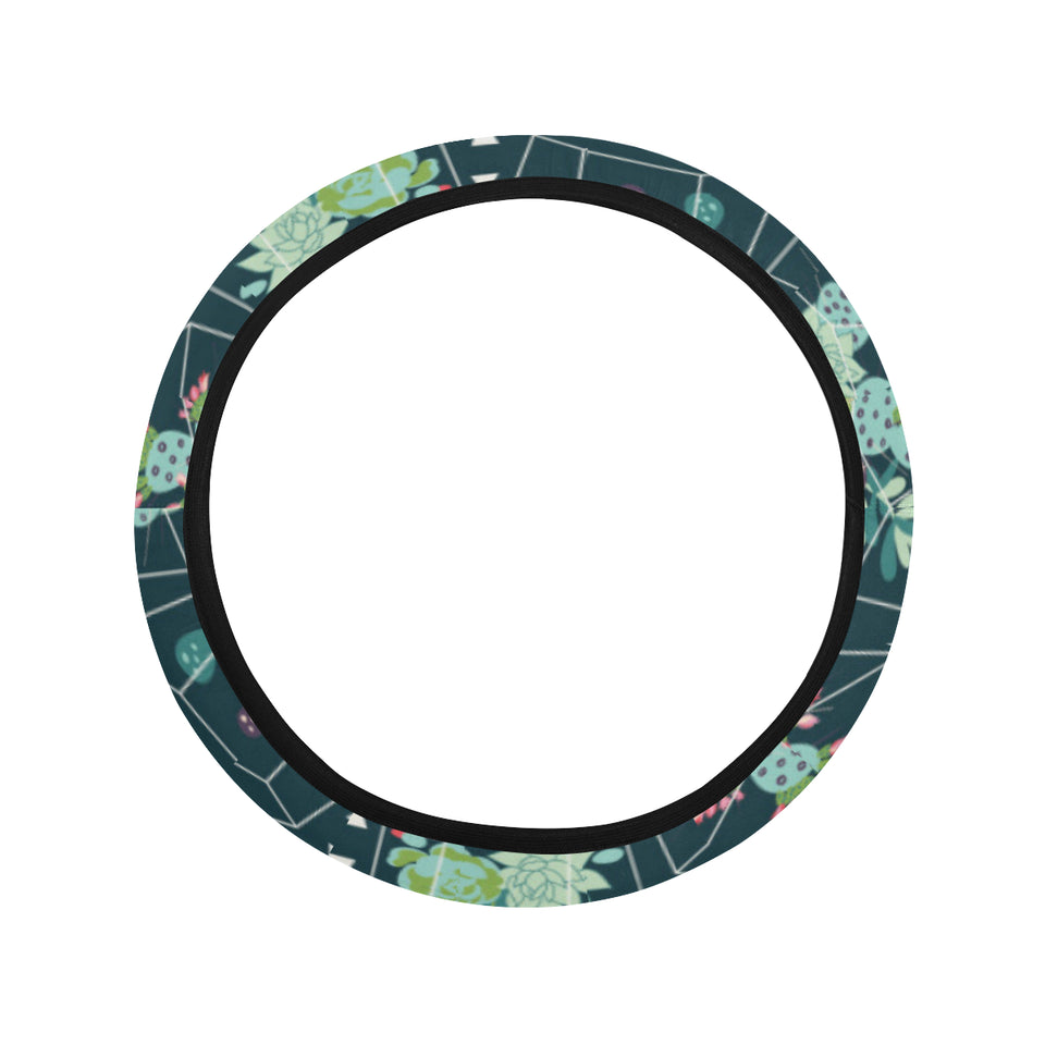 Cactus glass terrarium pattern Car Steering Wheel Cover