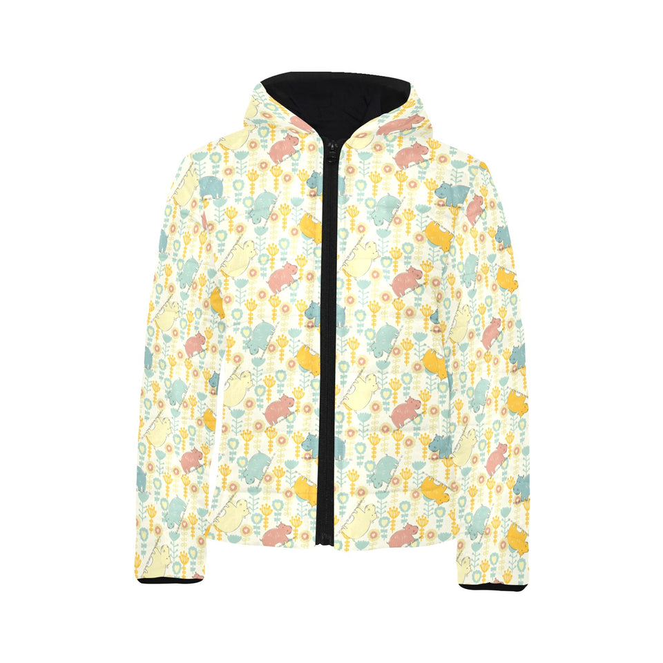 Hippopotamus Pattern Print Design 04 Kids' Boys' Girls' Padded Hooded Jacket