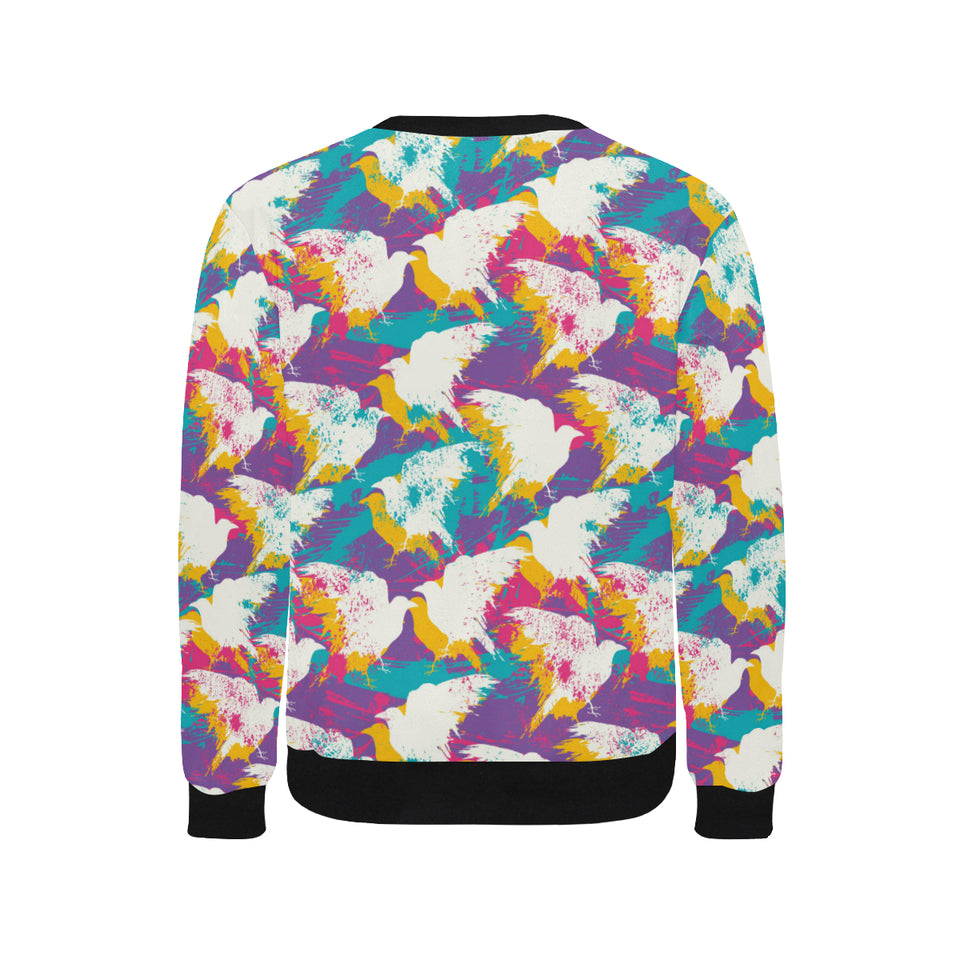 Colorful crow illustration pattern Men's Crew Neck Sweatshirt