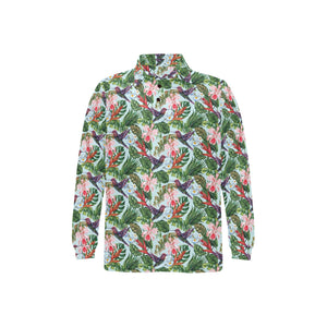 Hummingbird Pattern Print Design 05 Men's Long Sleeve Polo Shirt