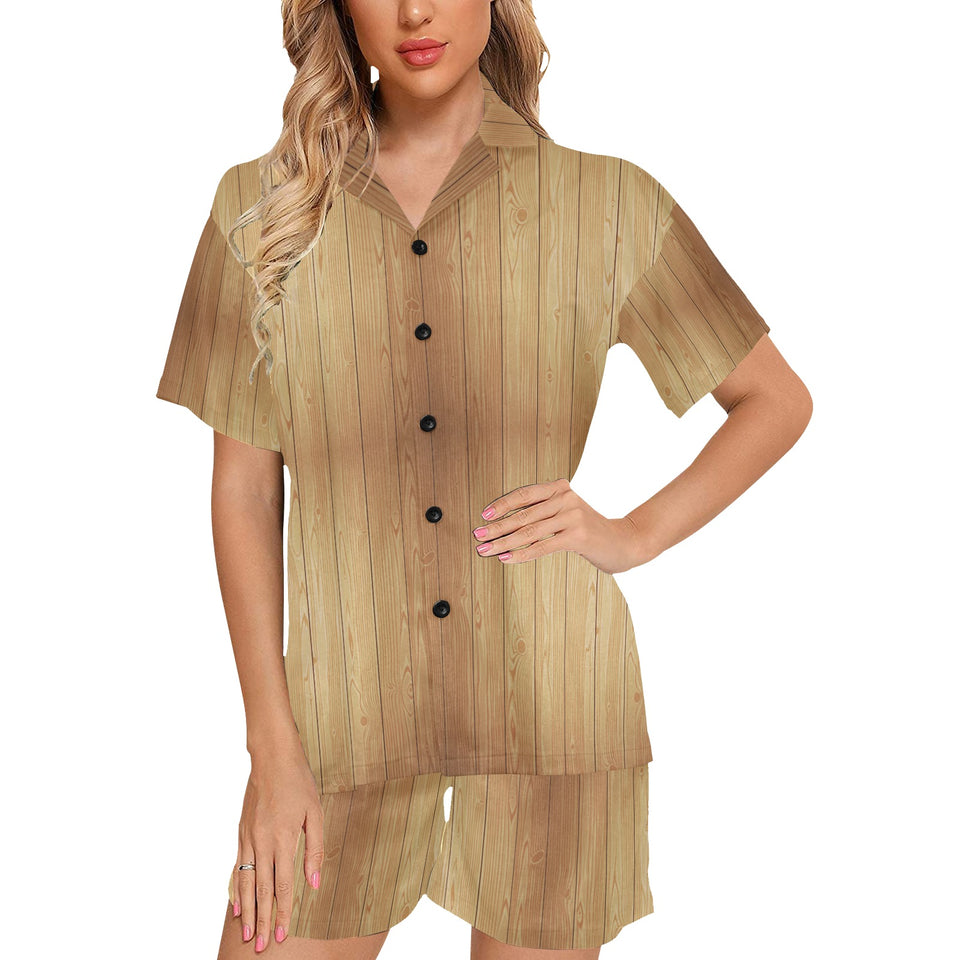 Wood Printed Pattern Print Design 05 Women's V-Neck Short Pajama Set
