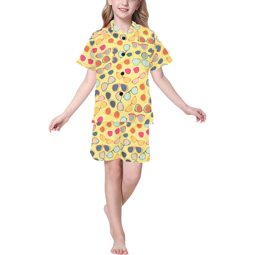 Sun Glasses Pattern Print Design 05 Kids' Boys' Girls' V-Neck Short Pajama Set