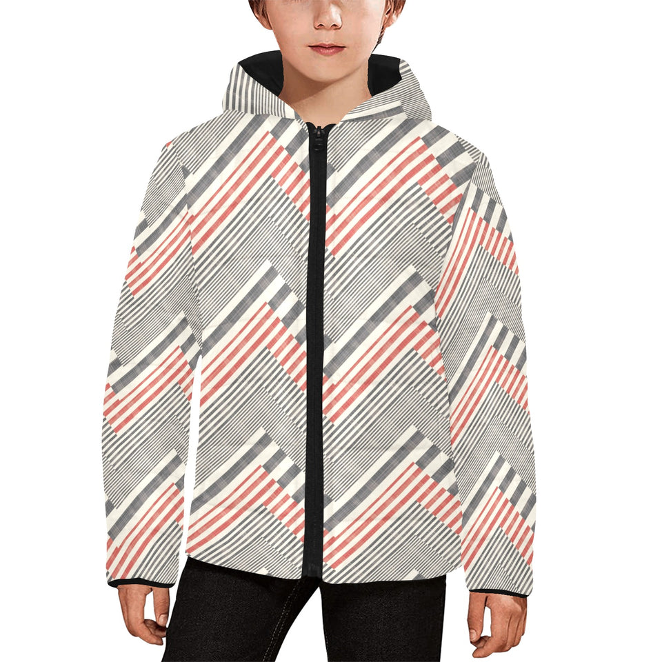 zigzag chevron striped pattern Kids' Boys' Girls' Padded Hooded Jacket