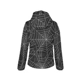 Spider web pattern Black background white cobweb Women's Padded Hooded Jacket