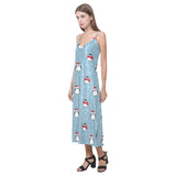 Cute penguin christmas snow pattern V-Neck Open Fork Long Dress