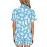 Cute white sea lion seals pattern Women's V-Neck Short Pajama Set