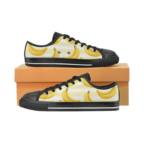 Banana pattern blackground Kids' Boys' Girls' Low Top Canvas Shoes Black