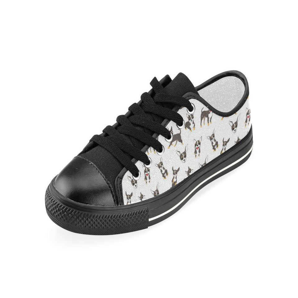 Chihuahua dog pattern Kids' Boys' Girls' Low Top Canvas Shoes Black