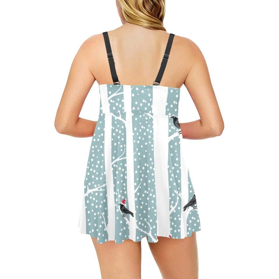 Crows christmas hat scarf Chest Sexy Pleated Two Piece Swim Dress