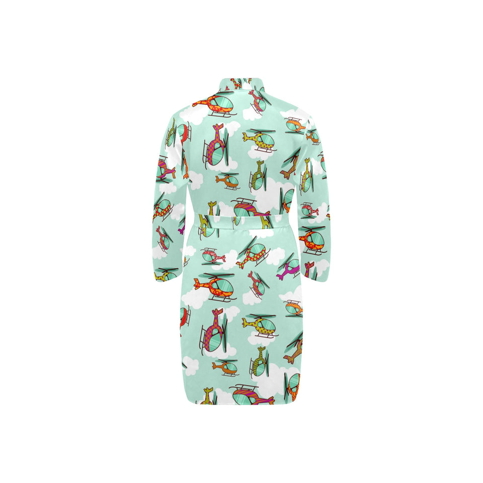 Helicopter design pattern Men's Long Sleeve Belted Night Robe