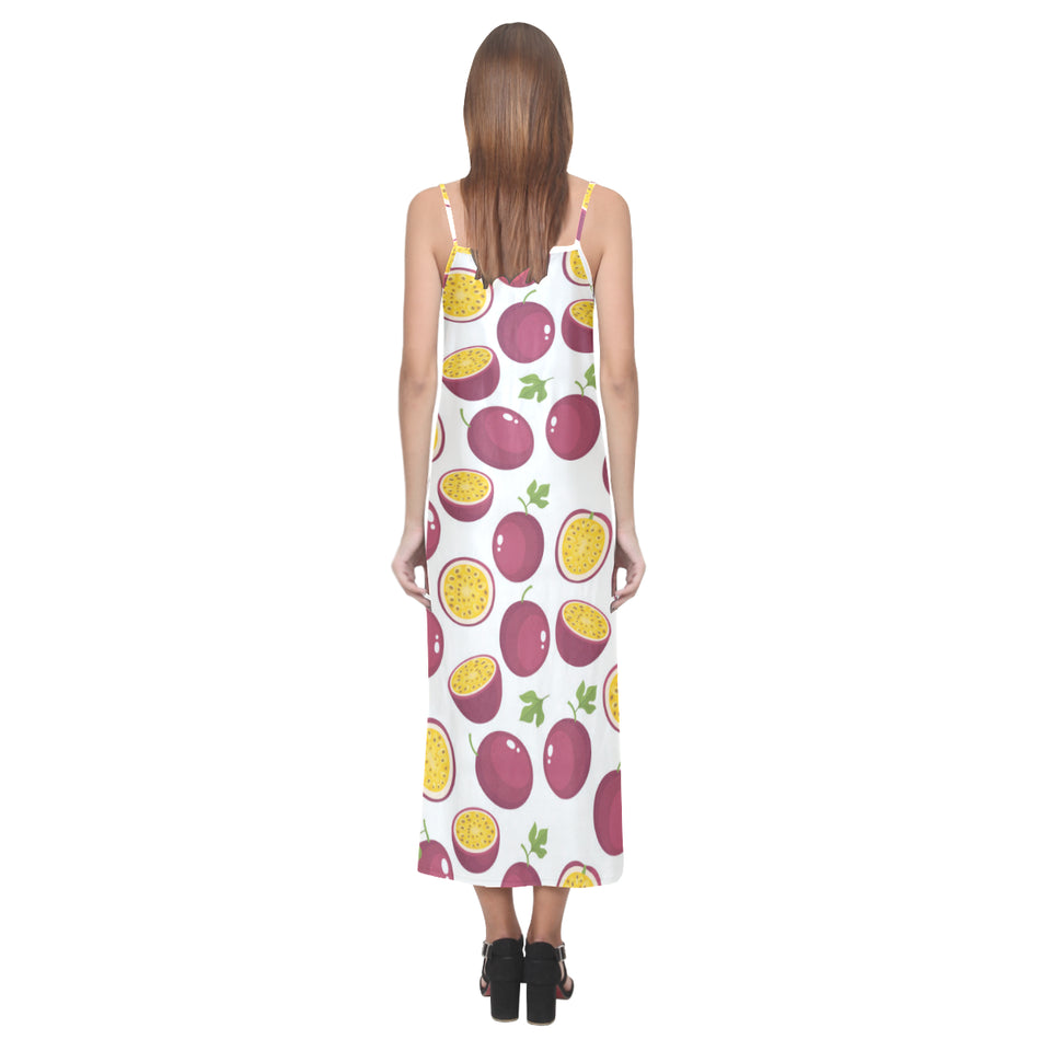 Passion fruit design pattern V-Neck Open Fork Long Dress