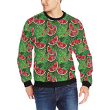 Watermelons tropical palm leaves pattern backgroun Men's Crew Neck Sweatshirt