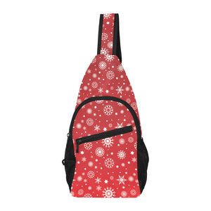 Snowflake pattern red background All Over Print Chest Bag