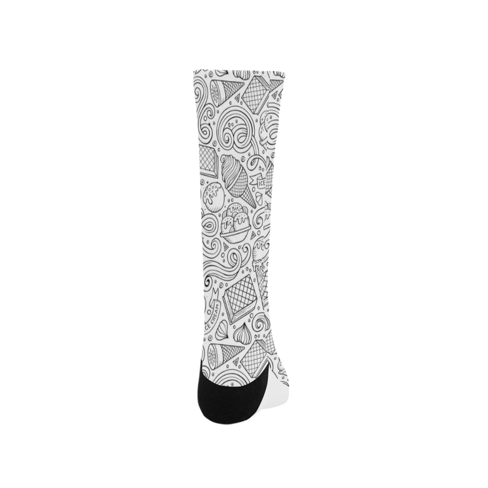 Cartoon hand drawn ice cream black white Crew Socks