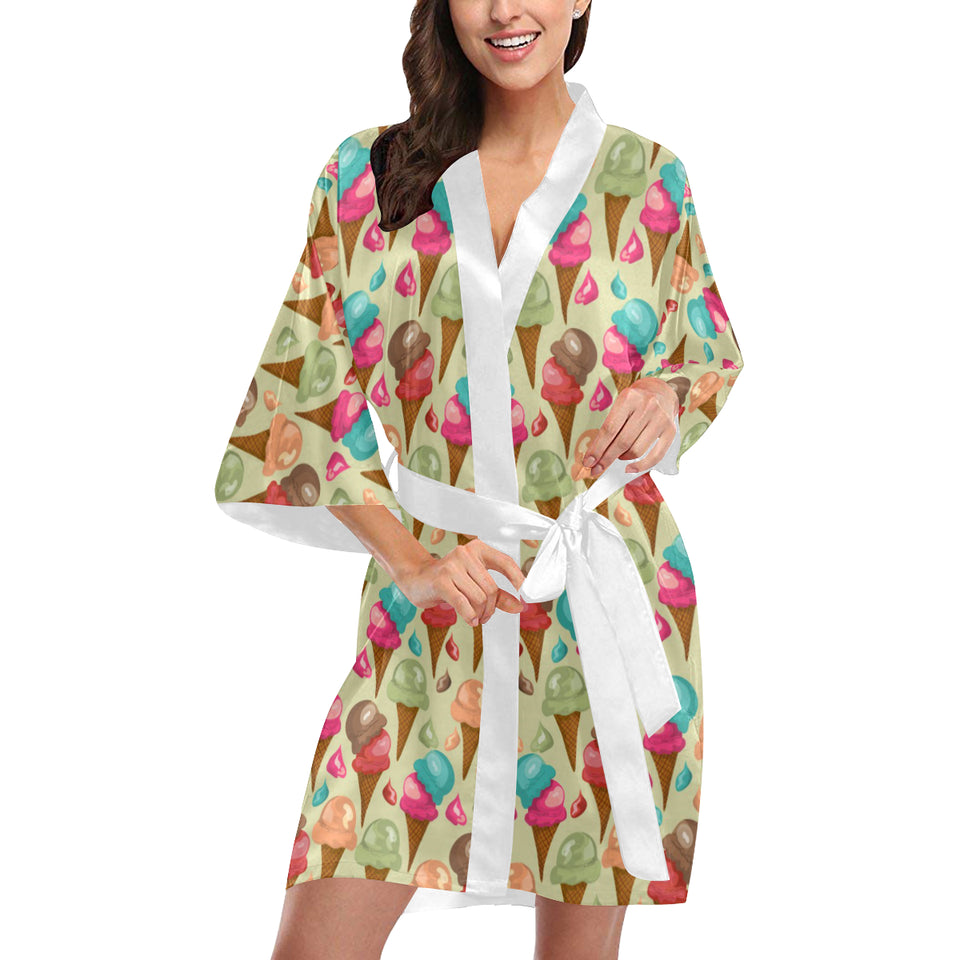 Colorful ice cream pattern Women's Short Kimono Robe