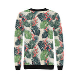 heliconia flowers, palm and monstera leaves Women's Crew Neck Sweatshirt