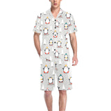 Cute Penguin christmas pattern Men's V-Neck Short Pajama Set