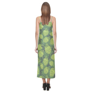 Hop pattern Hop cone background V-Neck Open Fork Long Dress