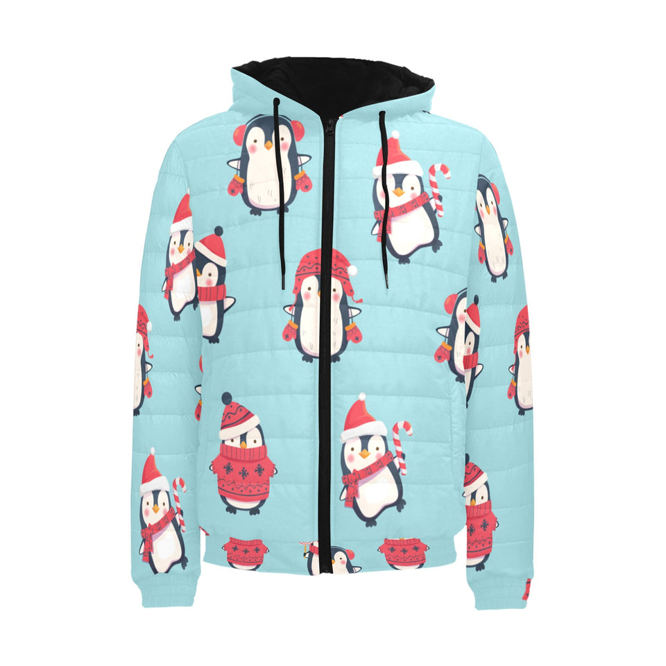 Cute penguin christmas design pattern Men's Padded Hooded Jacket