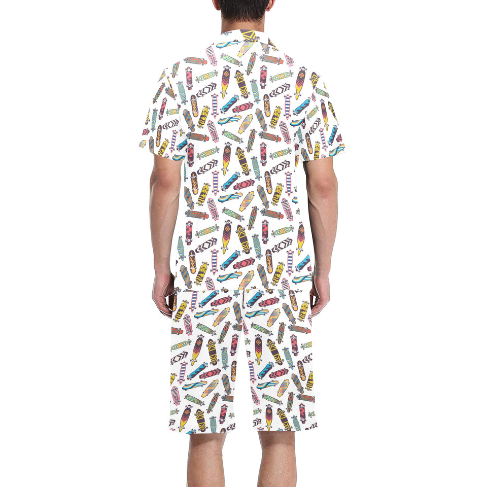Skate Board Pattern Print Design 05 Men's V-Neck Short Pajama Set