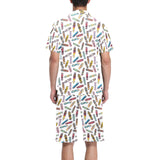 Skate Board Pattern Print Design 05 Men's V-Neck Short Pajama Set