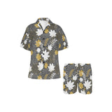 Beautiful gold autumn maple leaf pattern Women's V-Neck Short Pajama Set