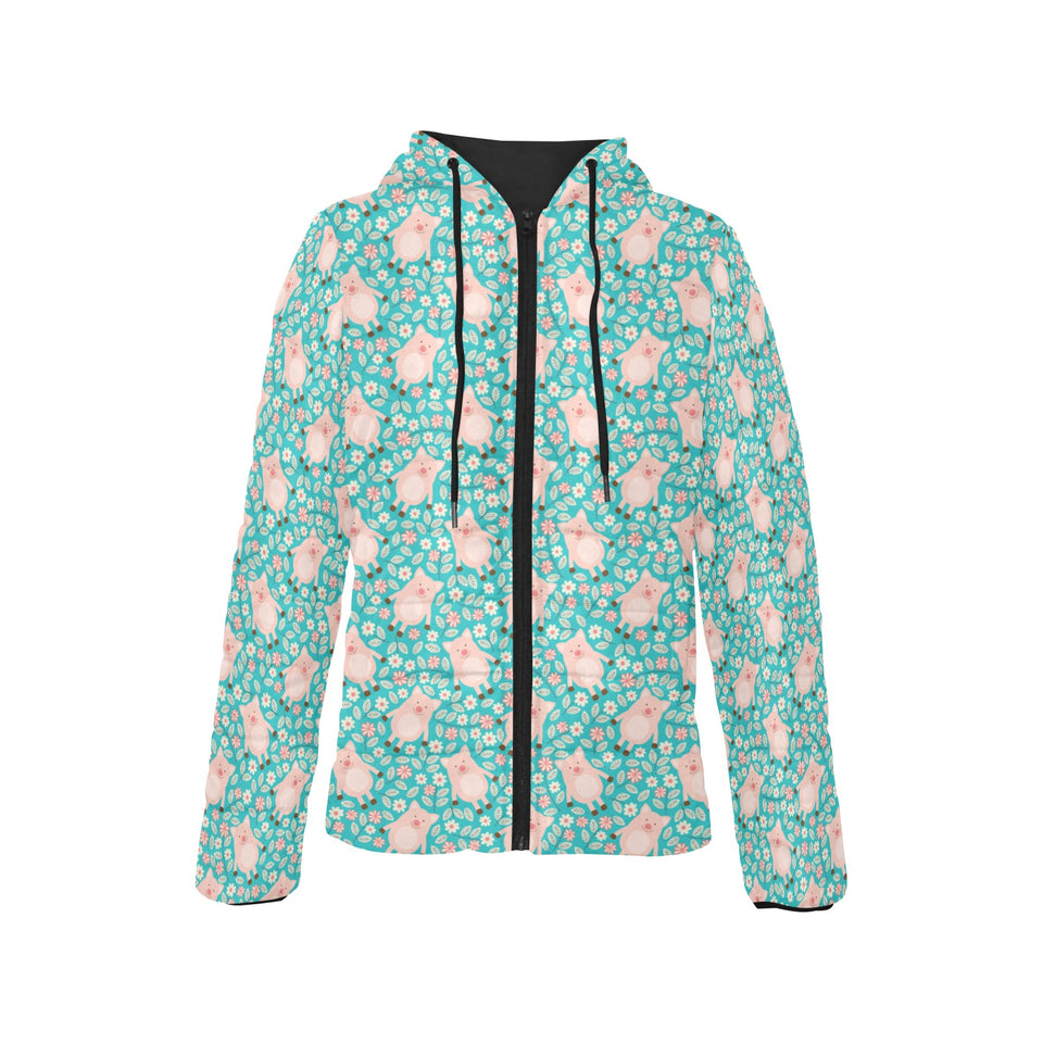 Pig Pattern Print Design 01 Women's Padded Hooded Jacket