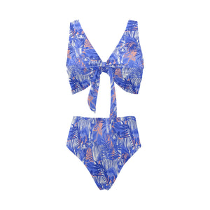 white bengal tigers pattern Chest Bowknot High Waisted Bikini Swimsuit