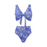 white bengal tigers pattern Chest Bowknot High Waisted Bikini Swimsuit