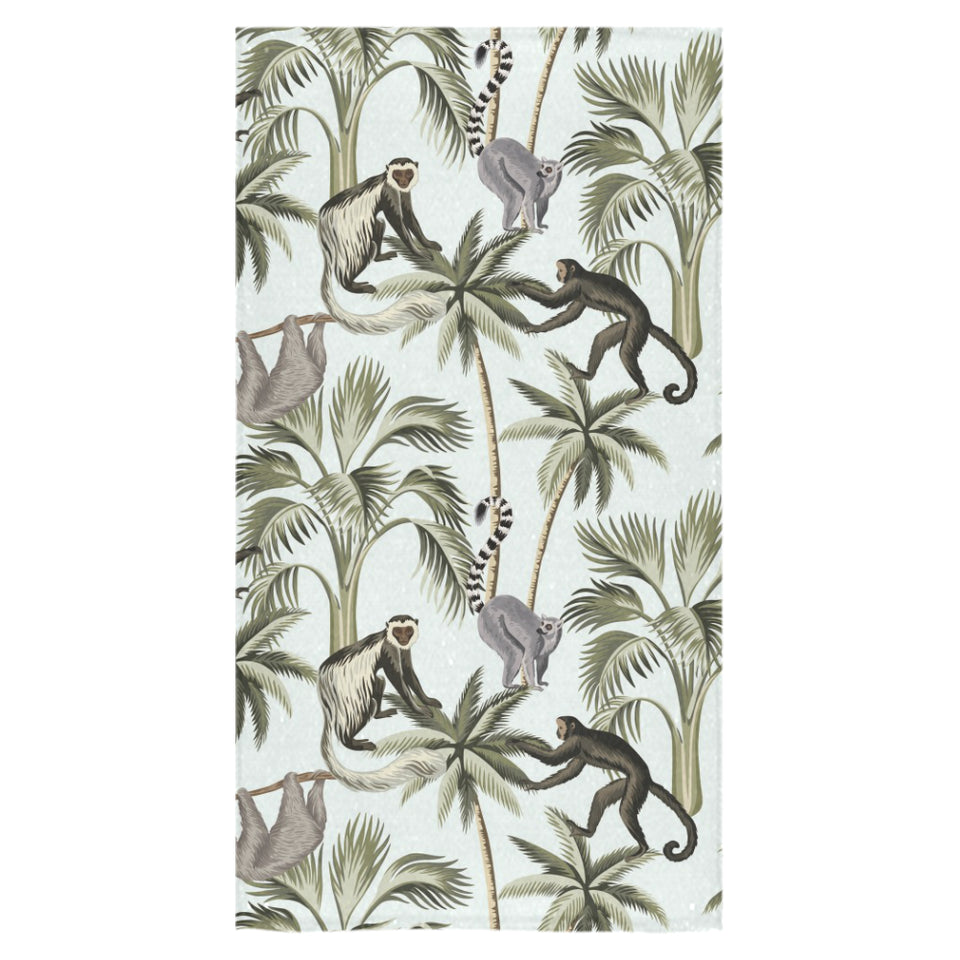 Monkey sloth lemur palm trees pattern Bath Towel