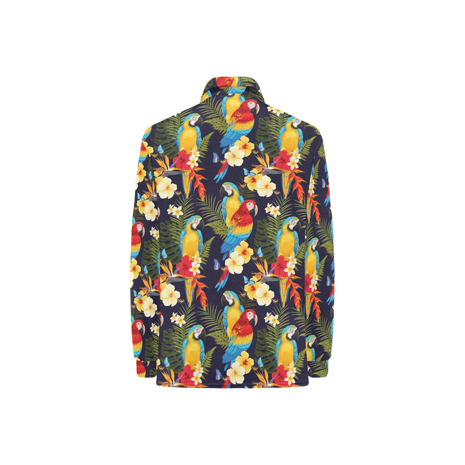 Colorful parrot flower pattern Women's Long Sleeve Polo Shirt