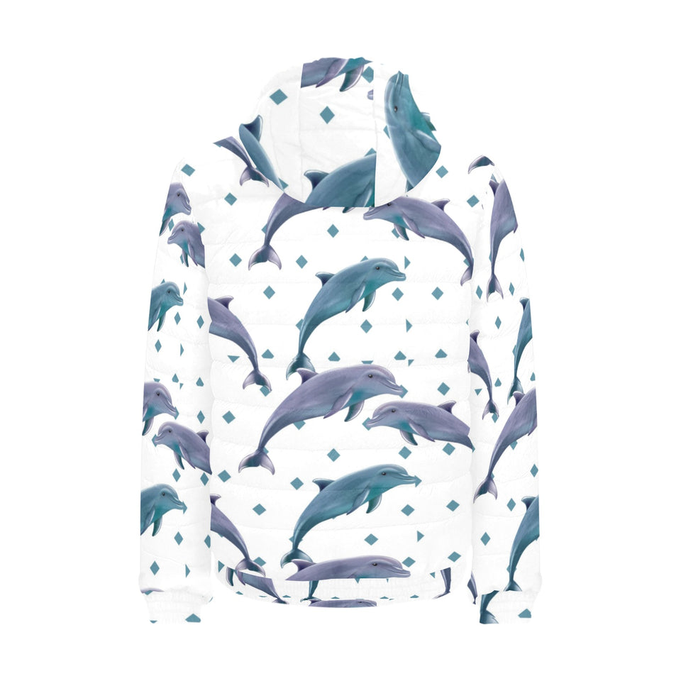 Dolphins pattern dotted background Men's Padded Hooded Jacket