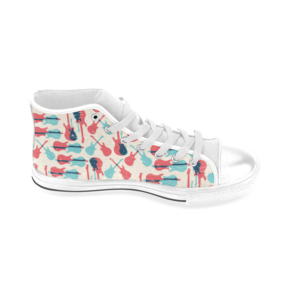 Red Blue guitar pattern Men's High Top Canvas Shoes White