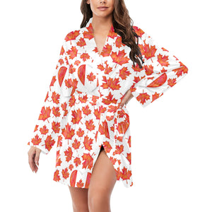 Canada Pattern Print Design 02 Women's Long Sleeve Belted Night Robe