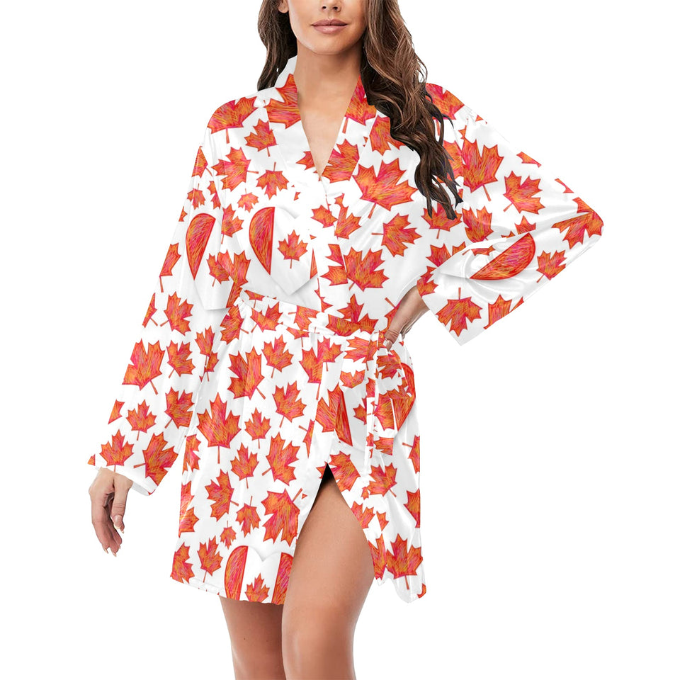Canada Pattern Print Design 02 Women's Long Sleeve Belted Night Robe