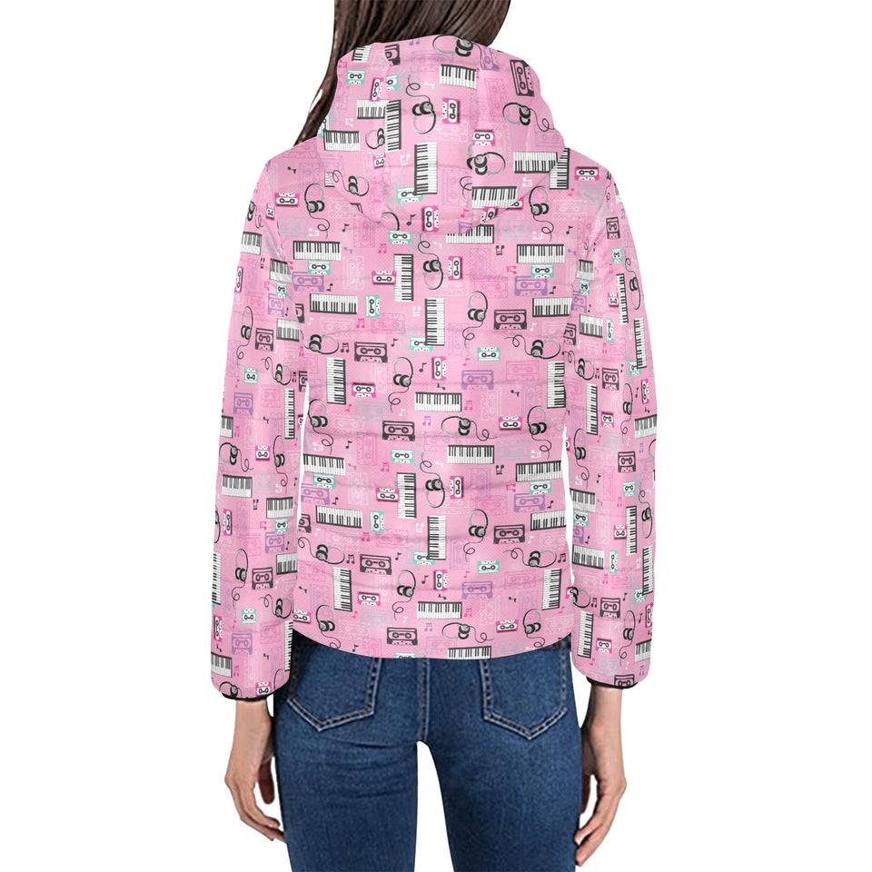 Piano Pattern Print Design 01 Women's Padded Hooded Jacket