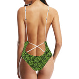 Green hop pattern Women's One-Piece Swimsuit