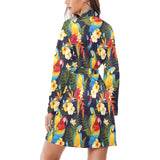 Colorful parrot flower pattern Women's Long Sleeve Belted Night Robe